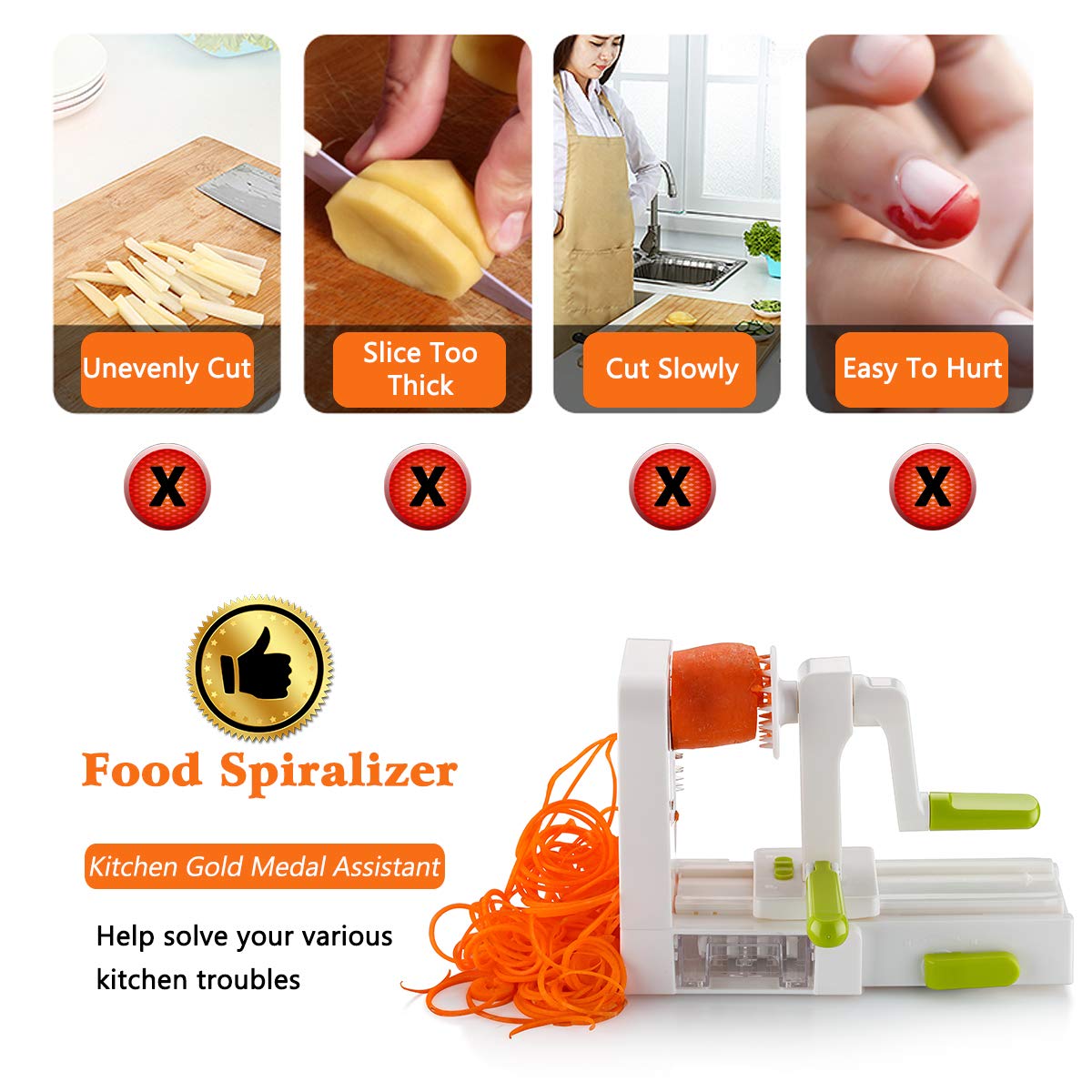 Heavy Duty Food Spiralizer 5-Blade Foldable Slicer Cutter ...