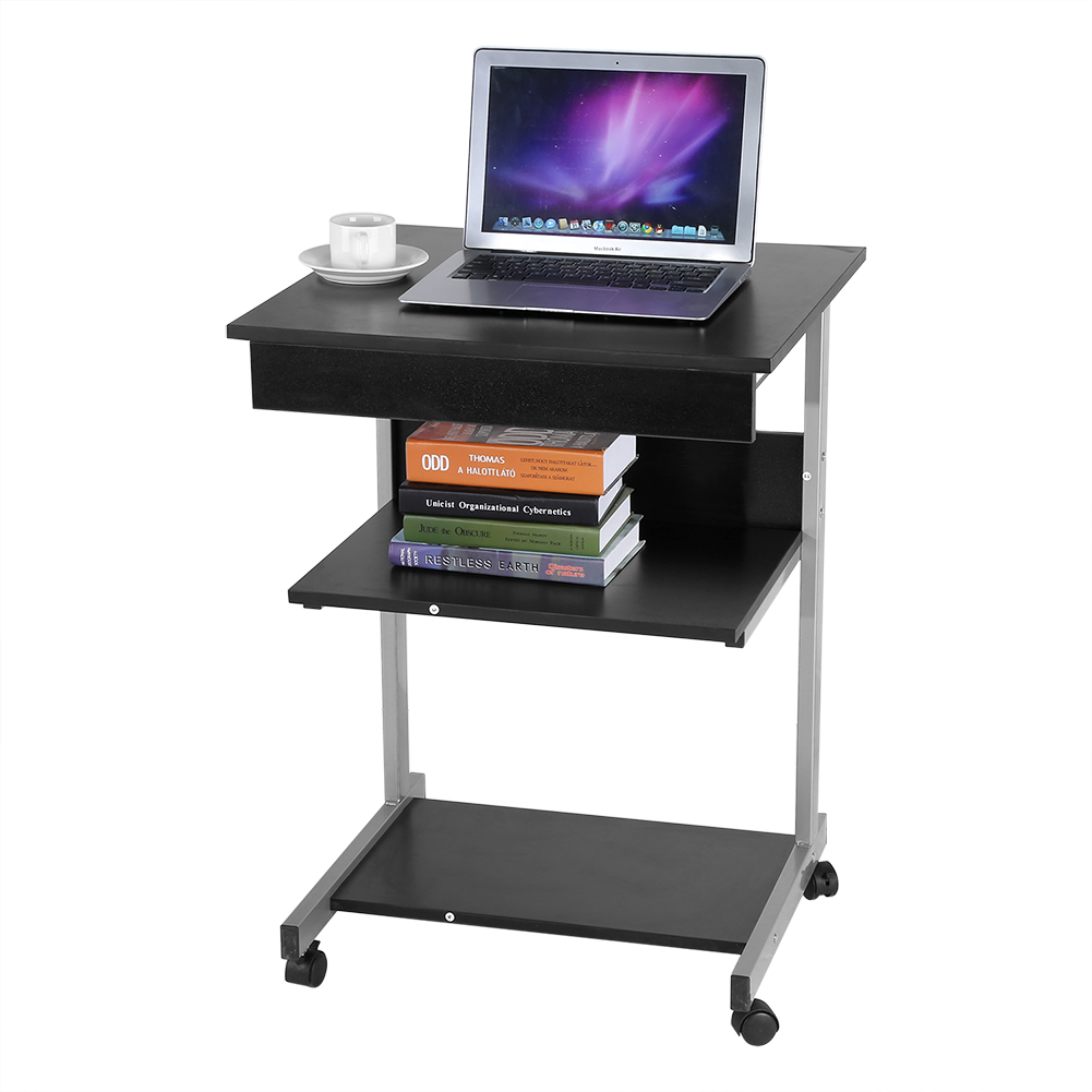 Mobile Computer Desk Tower Printer Shelf Laptop Rolling Table Study ...