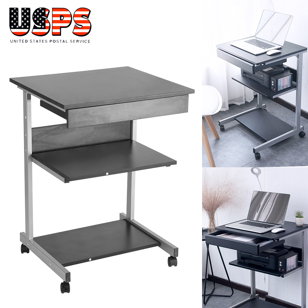 Mobile Computer Desk Tower Printer Shelf Laptop Rolling Table Study
