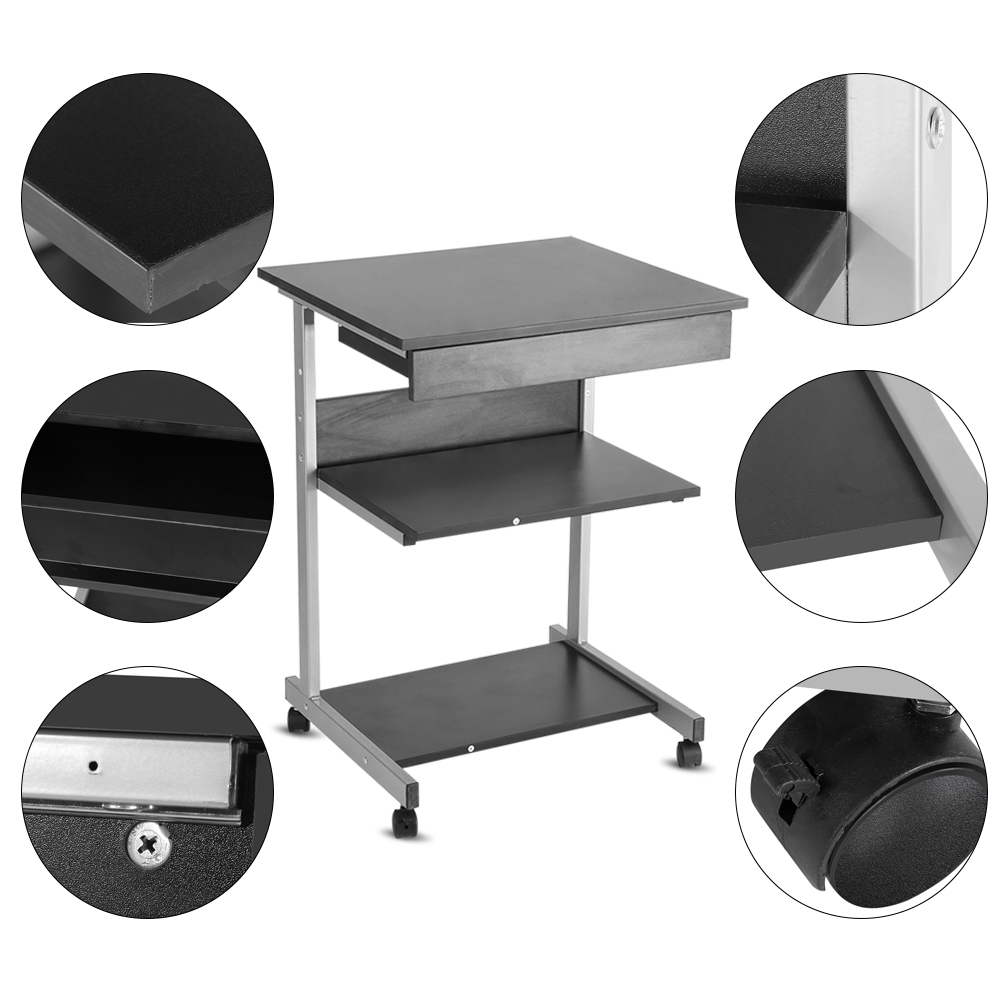 Mobile Computer Desk Tower Printer Shelf Laptop Rolling Table Study