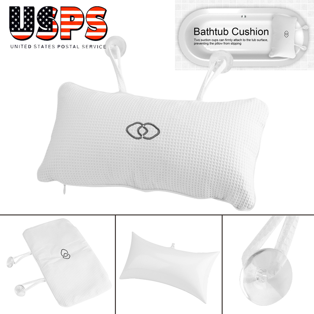 Anti-slip Bathtub Pillow Spa Bath Cushion Head Neck Rest Relax w// Suction Cup