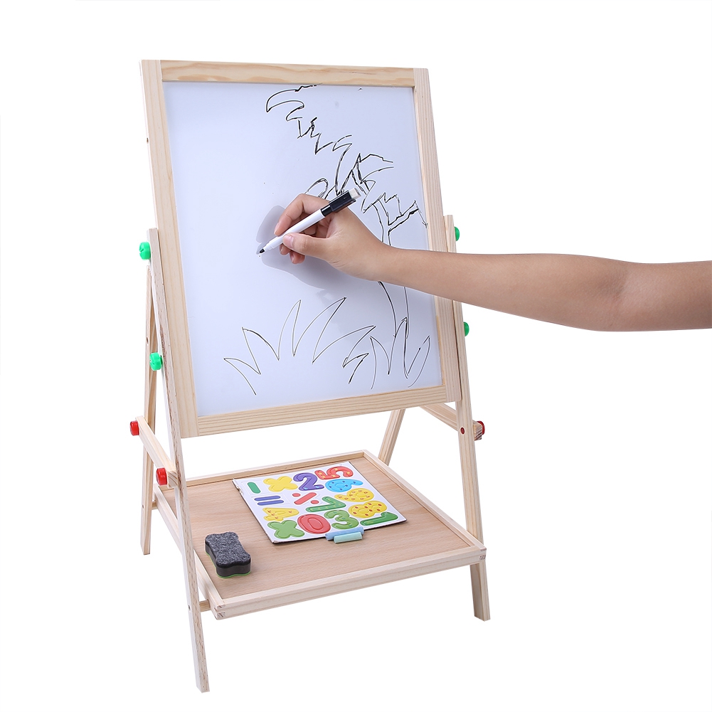 Kids Easel Art Children Whiteboard Blackboard Stand Wooden Chalk