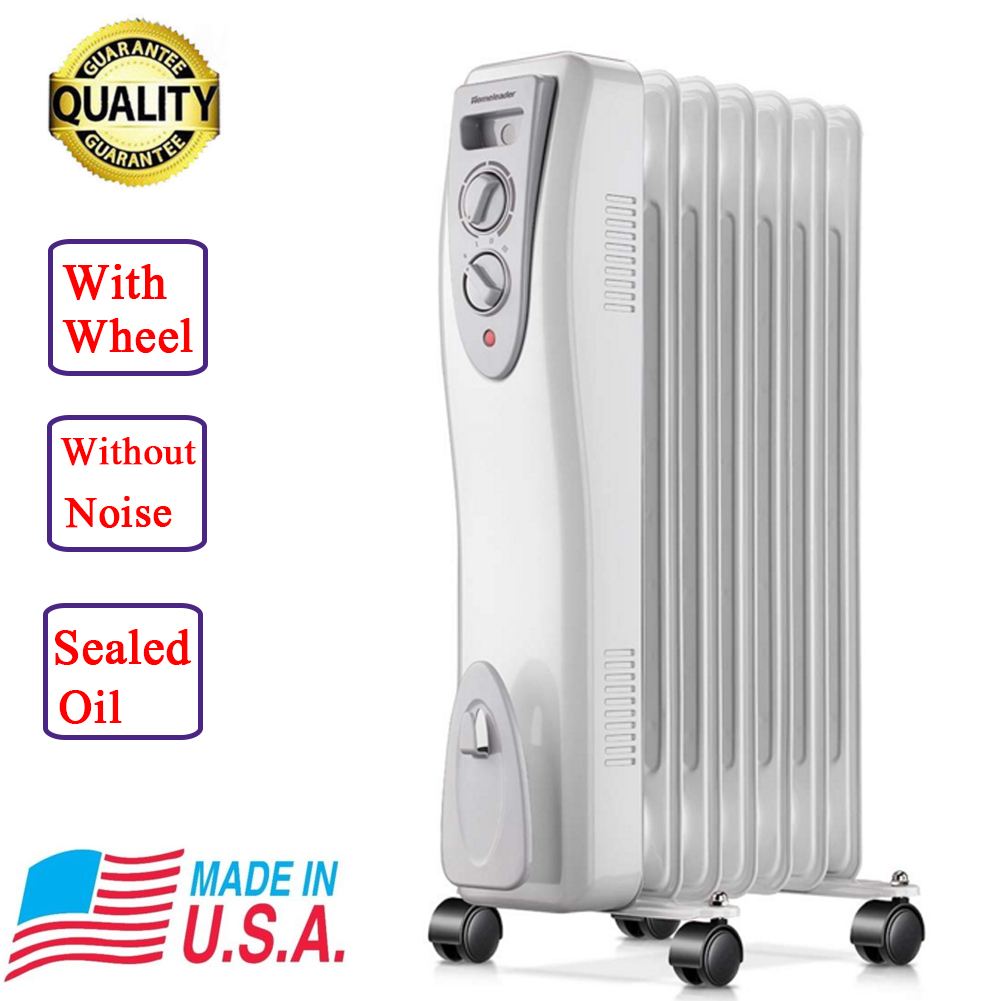 1500W Oil Filled Radiator Heater Safety Feature White Portable Space 6 ...