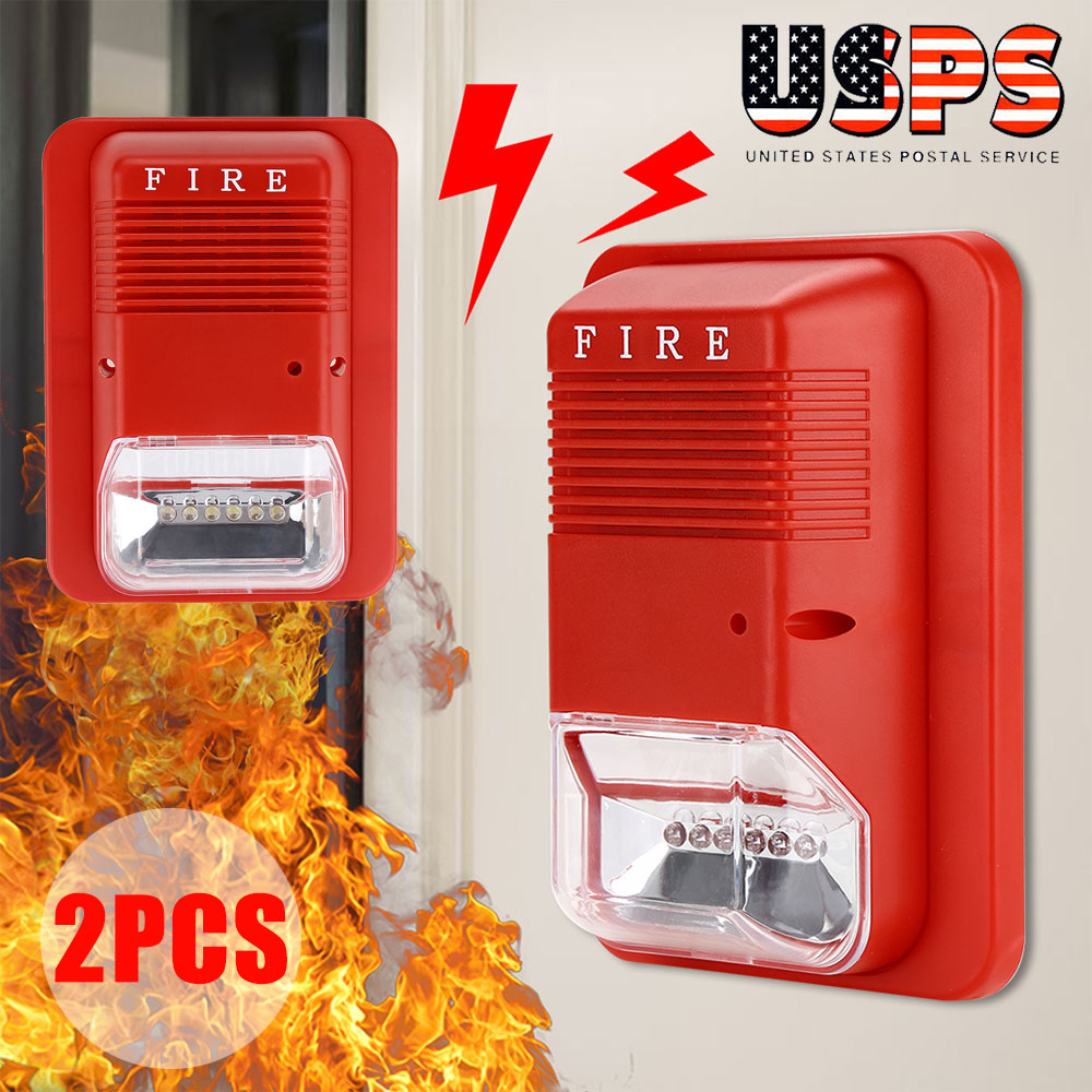 2X Sound & Light Alert Safety System Sensor Fire Alarm Warning Strobe
