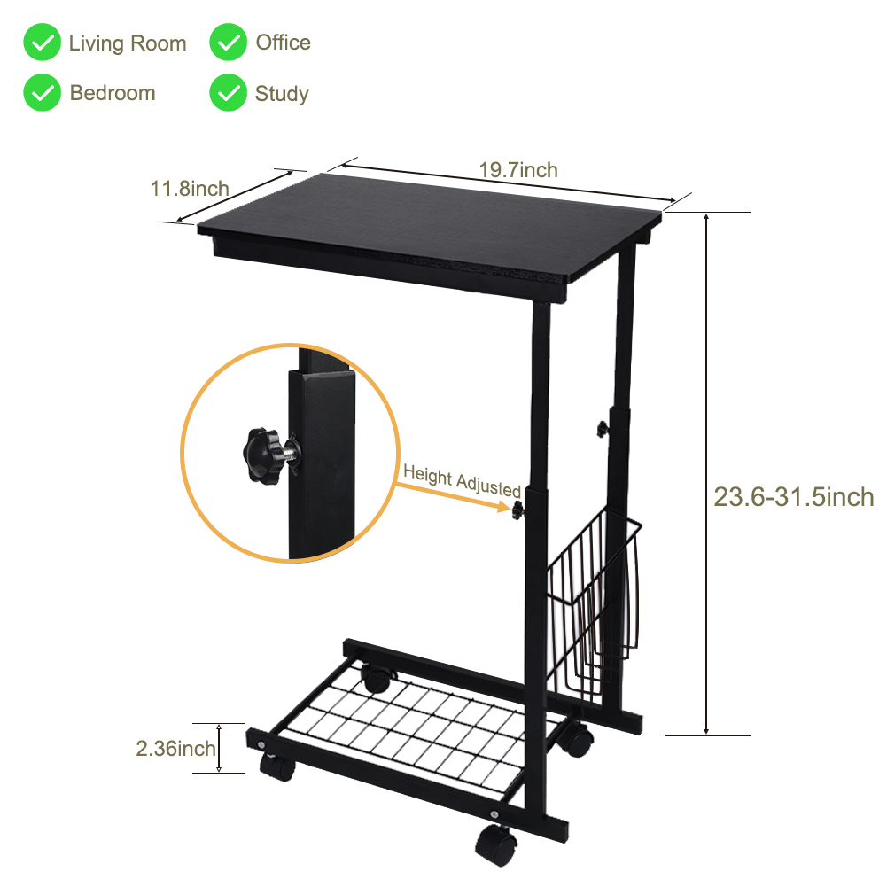 Details About Rolling Coffee Tray Side Sofa Table Computer Stand Couch Room Tv Laptop Desk