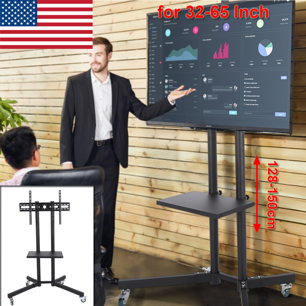 Details About Adjule Swive Tv Floor Stand Mount W Component Shelves For 32 65 Wheel