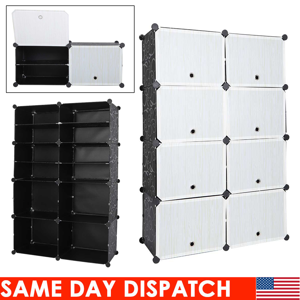 16 Cube 8 Layer Diy Plastic Shoe Rack Cabinet Storage Space