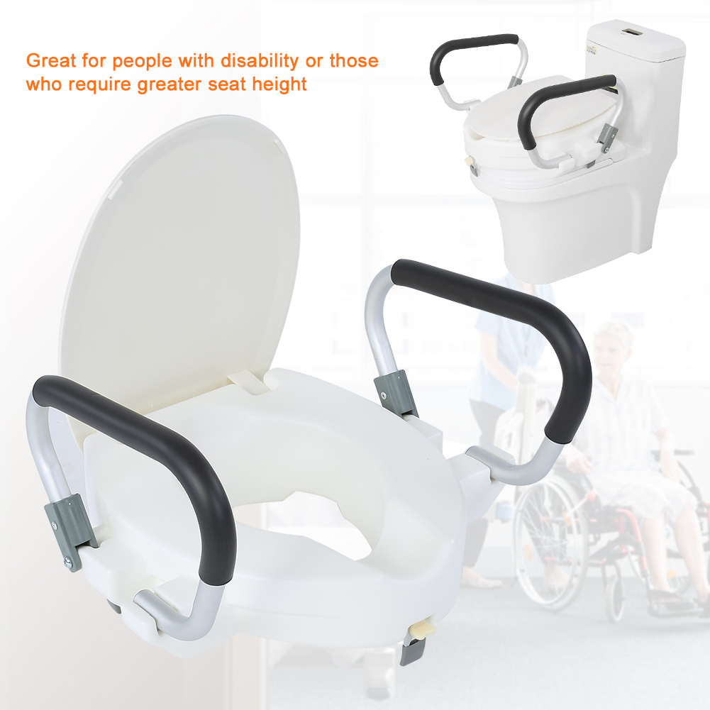 Removable 15.7" Raised Elevated Toilet Seat Toileting Disability Aid W/ Lid Arms 763741203306 eBay