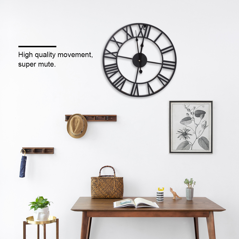 Black 40cm//60cm//80cm Metal Round Wall Clock Roman Numerals Home Office Decor US
