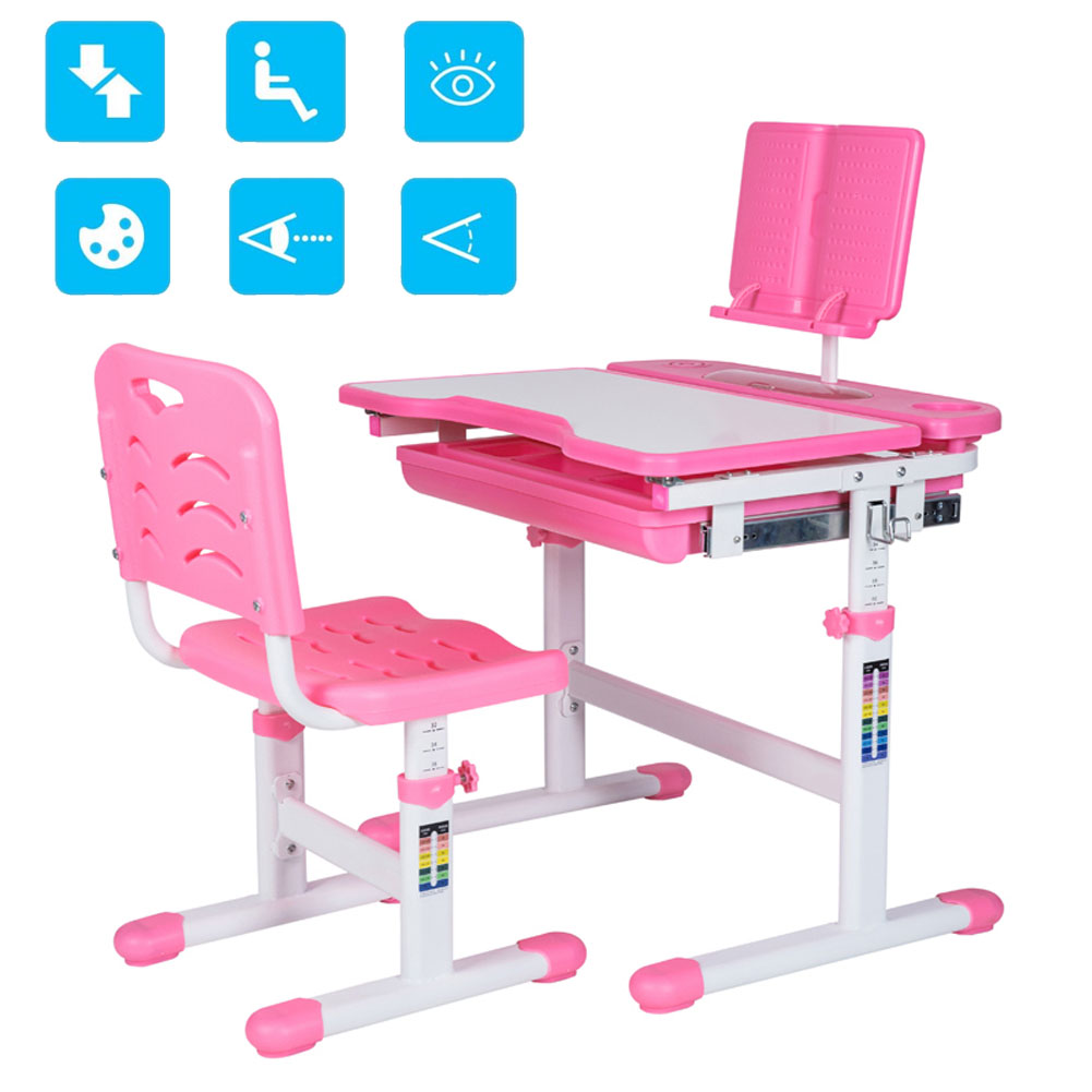 Girls Boys Kids Study Desk Chair W Lamp Bookstand Ergonomic