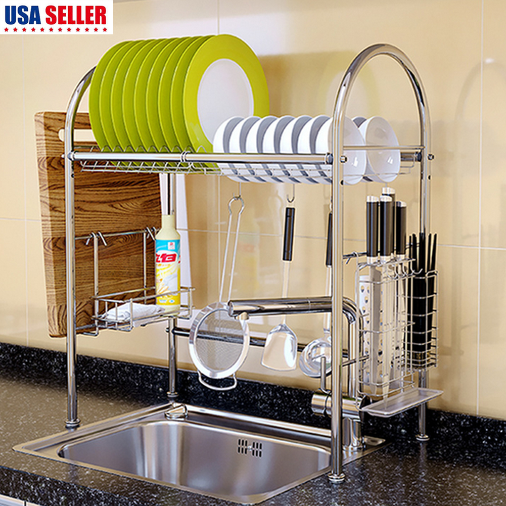 Details About Over Sink Dish Drying Rack Drainer Stainless Steel Kitchen Cutlery Holder Shelf