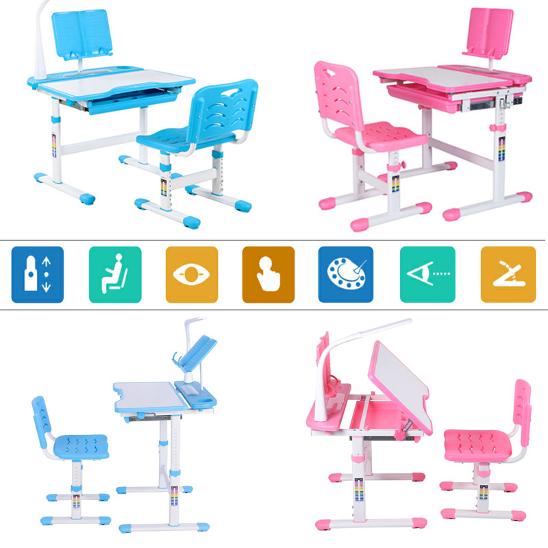 Kids Study Desk Chair With Led Lamp Bookstand Ergonomic Children