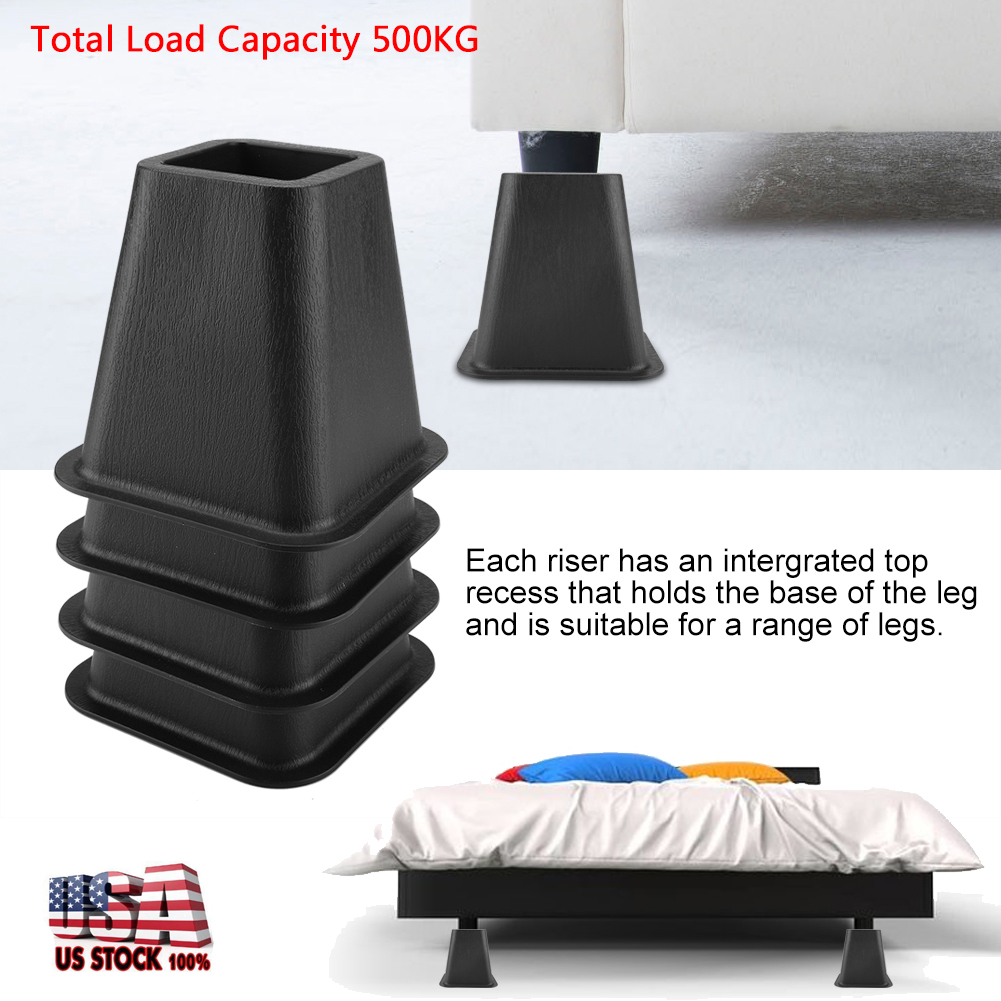 Black 6 Inch Bed Table Lifters Set Home Bed Legs Risers Furniture