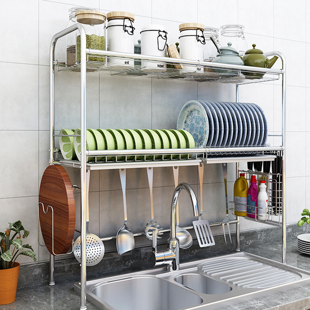 Dish Drainer Rack Storage Drip Tray Sink Drying Wired ...