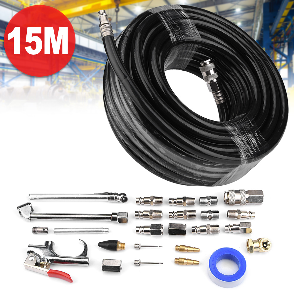15m Druckluftschlauch Luftschlauch PVC mit 25 tlg Kompressor Schlauch Zubehör a+