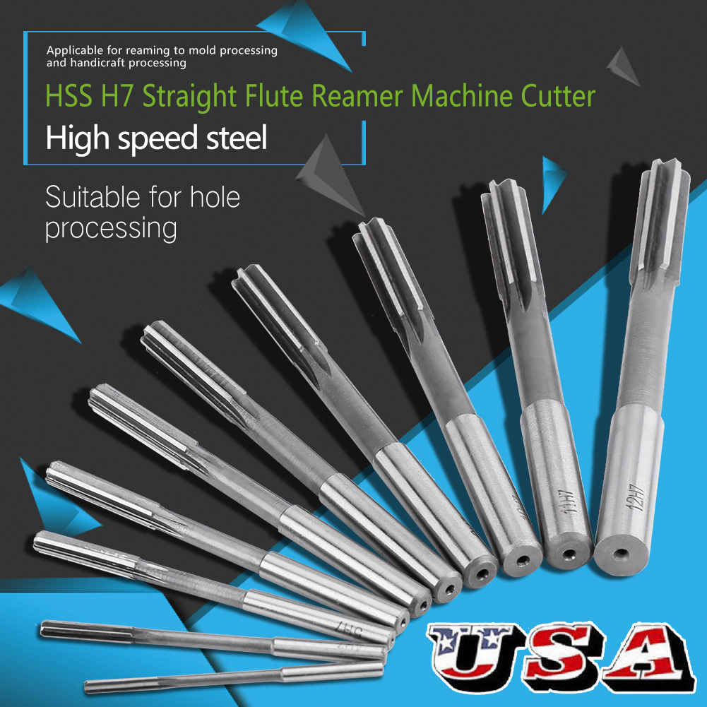 US Stock 7pcs 3 4 5 6 8 10 12mm Chucking Straight Shank HSS Hand Reamers Kit