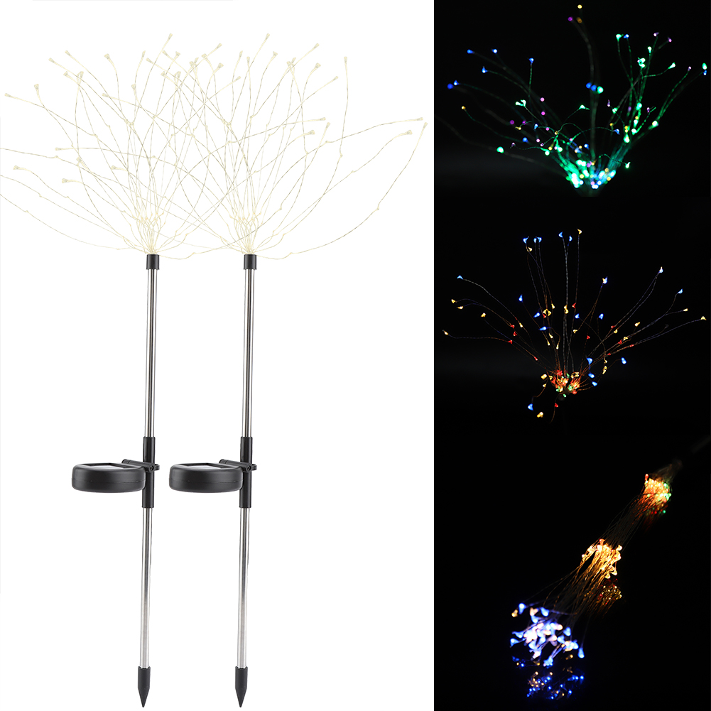 120 LED Solar Lampe Feuerwerk Lichterkette Starburst Gartenstecker Landschaft