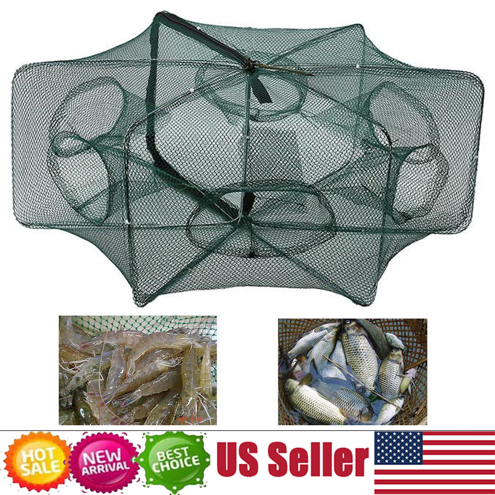 6/12 Holes Foldable Crab Fishing Net Trap Cast Dip Cage Minnow Crawfish Shrimp