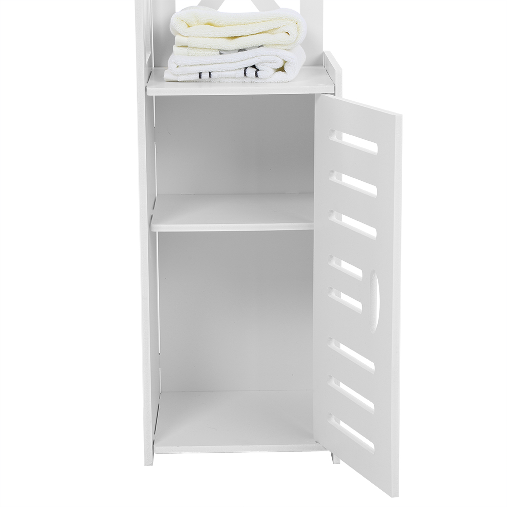 Corner Shelves W/Door Bathroom Towel Storage Cabinet Shelf Tall Wooden ...