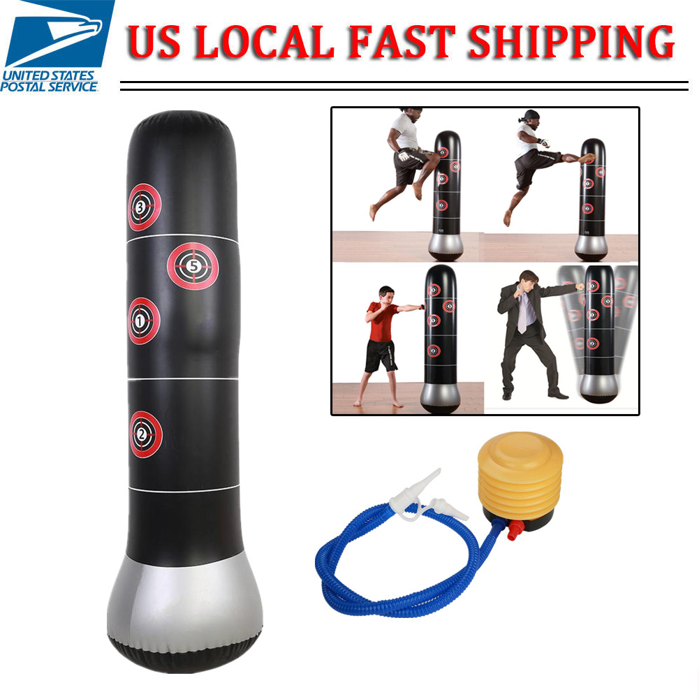 Boxing Inflatable Punching Bag Stand MMA Kick Martial Training With Air Pump USA