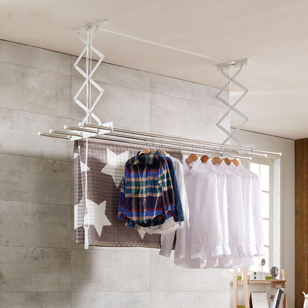 Details About Ceiling Hanging Dryer White Airer Clothes Laundry Drying Space Saver Rack