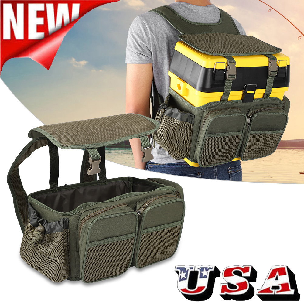 Fishing Tackle Box Bag Nylon Backpack Camping Stool Seat Case Carrier Box Bag