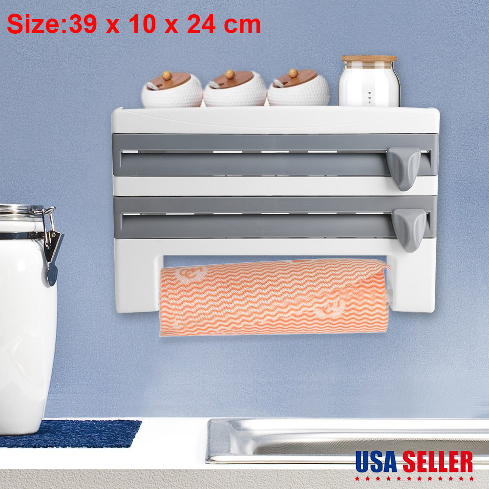 Kitchen Roll Dispenser Cling Film Tin Foil Paper Towel Holder Rack Wall Mount Dm