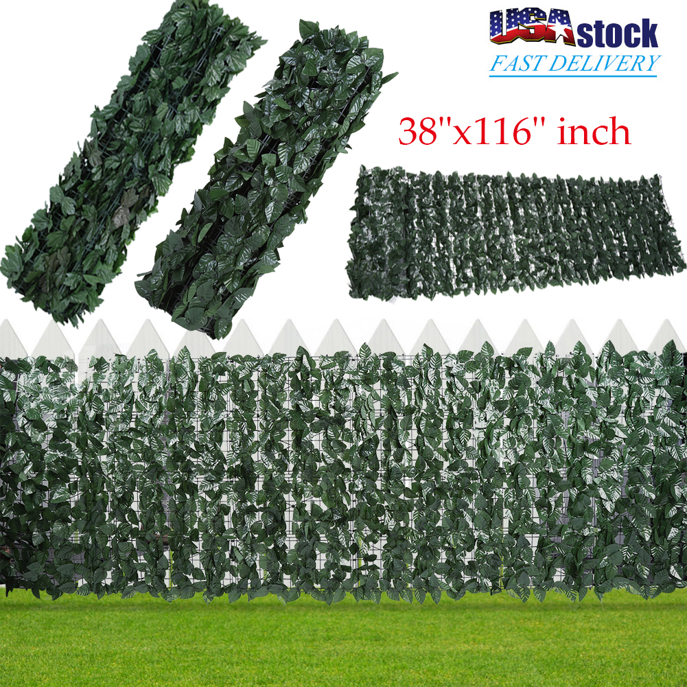 Details About 38 X116 Artificial Leaf Hedge Mat Fence Green Plant Grass Wall Panel Garden Diy