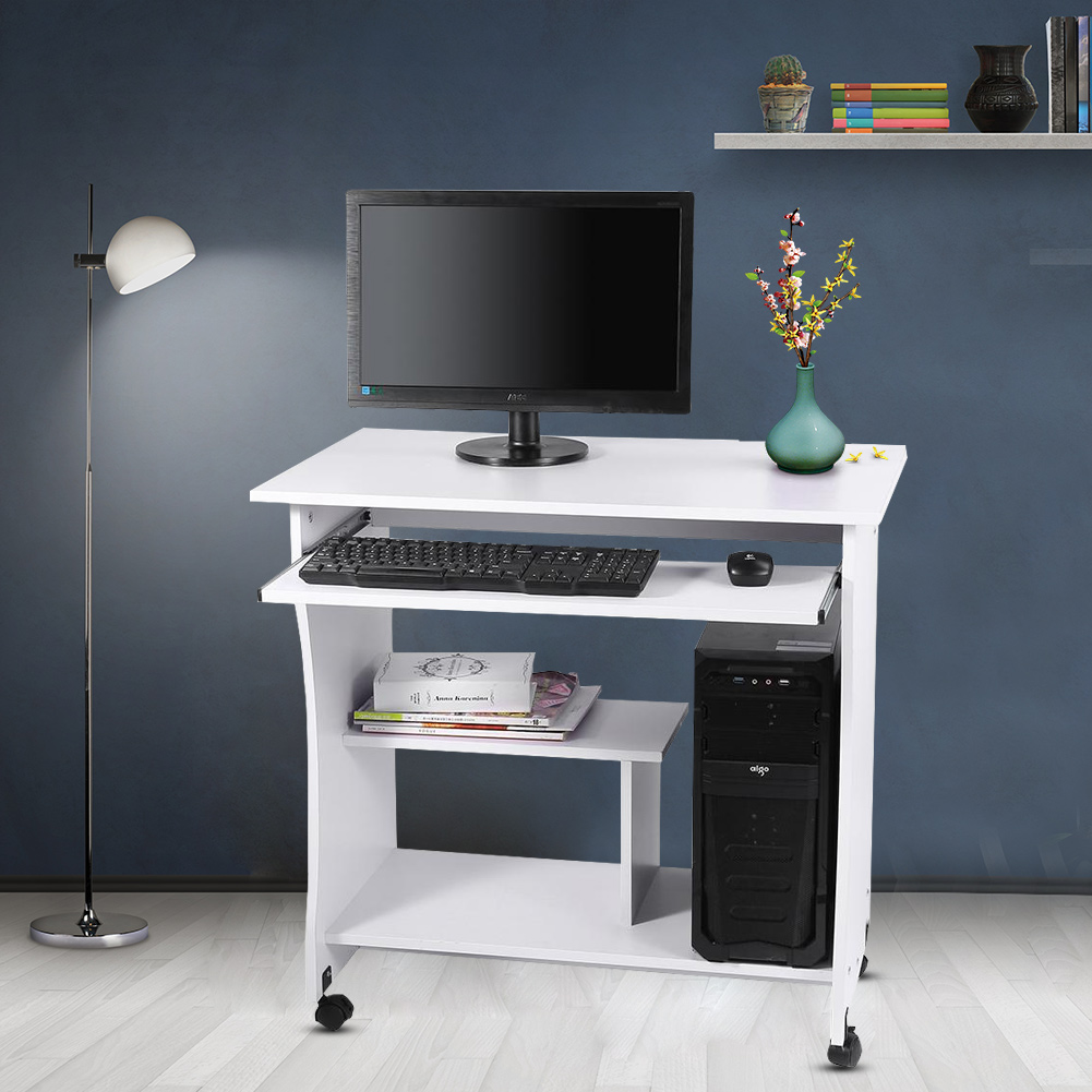 White Computer Desk Home Office Pc Table Workstation W Storage