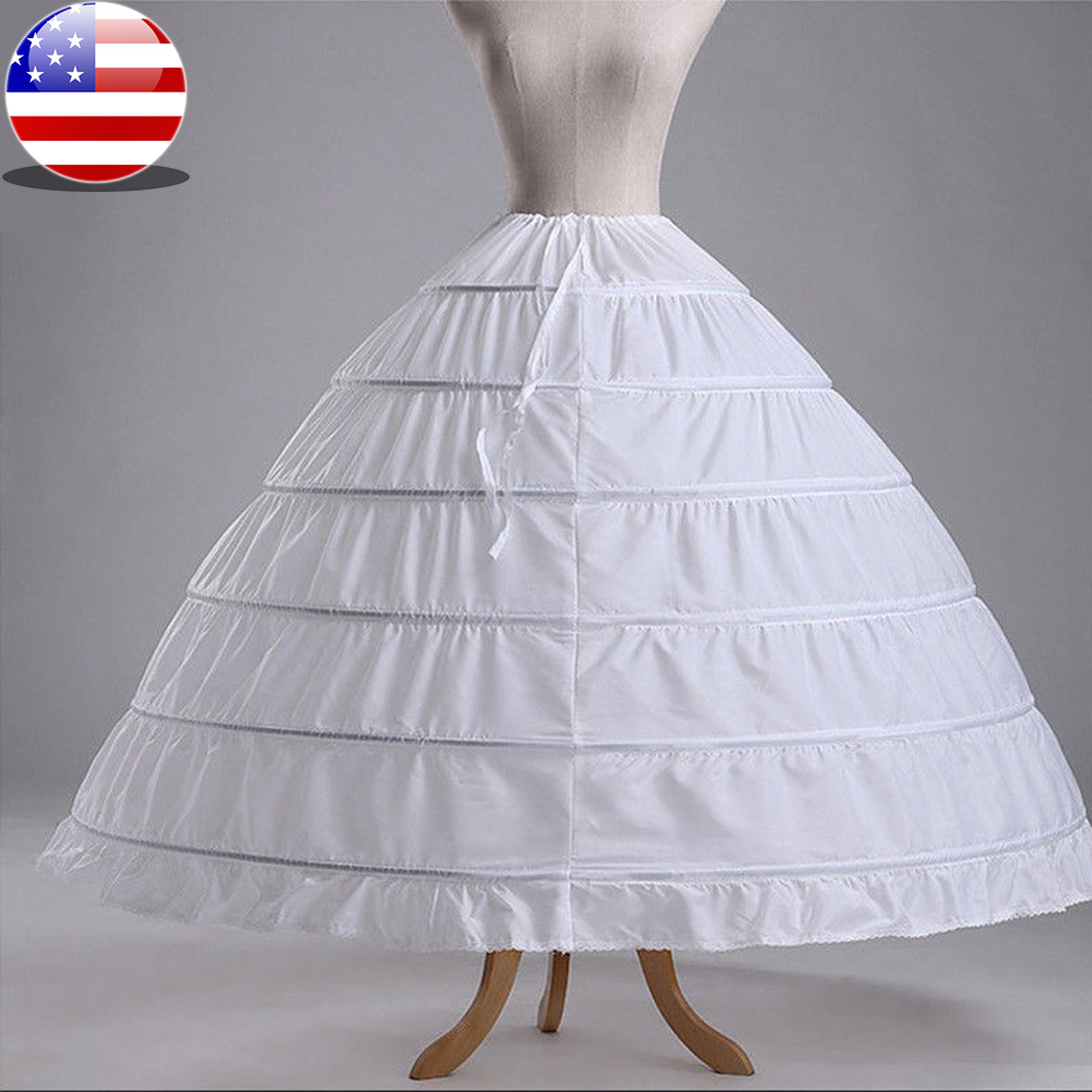 White 6 Hoop Wedding Dress Bridal Ball Gown Crinoline Petticoat Skirt ...