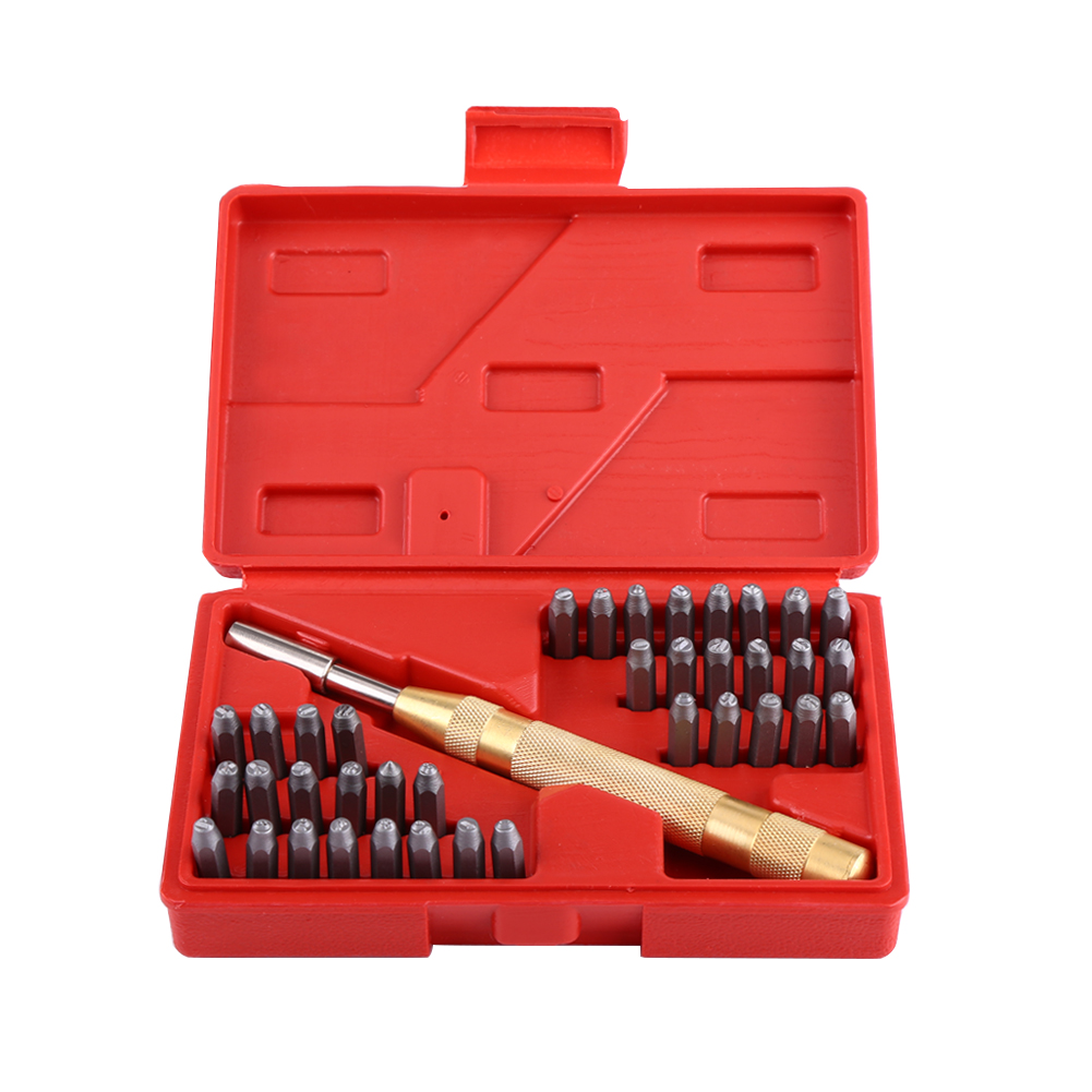 38pc Automatic Letter Number Metal Punch Stamp Set Kit for Plastics