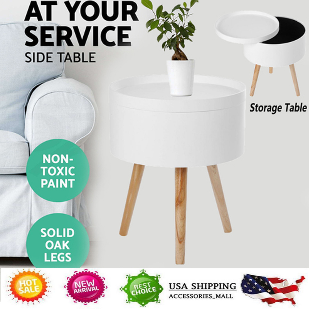 New Retro Functional Side Table With Serving Tray Round White