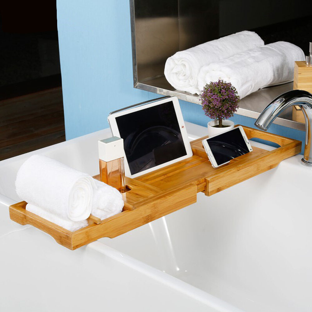 Adjustable Bathtub Rack Bath Caddy Extension Wine Ipad Phone Books ...