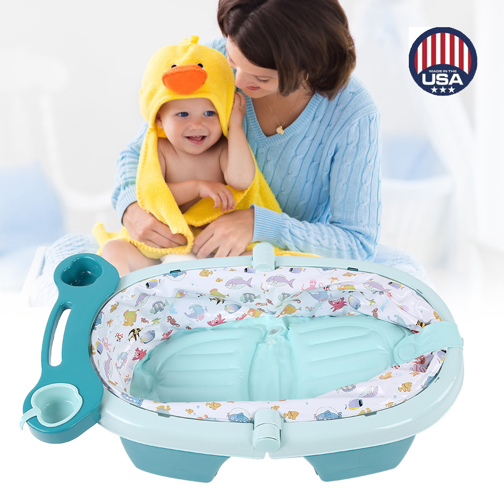 Foldable Baby Bath Tub Pillow Air Cushion Newborn Shower Net