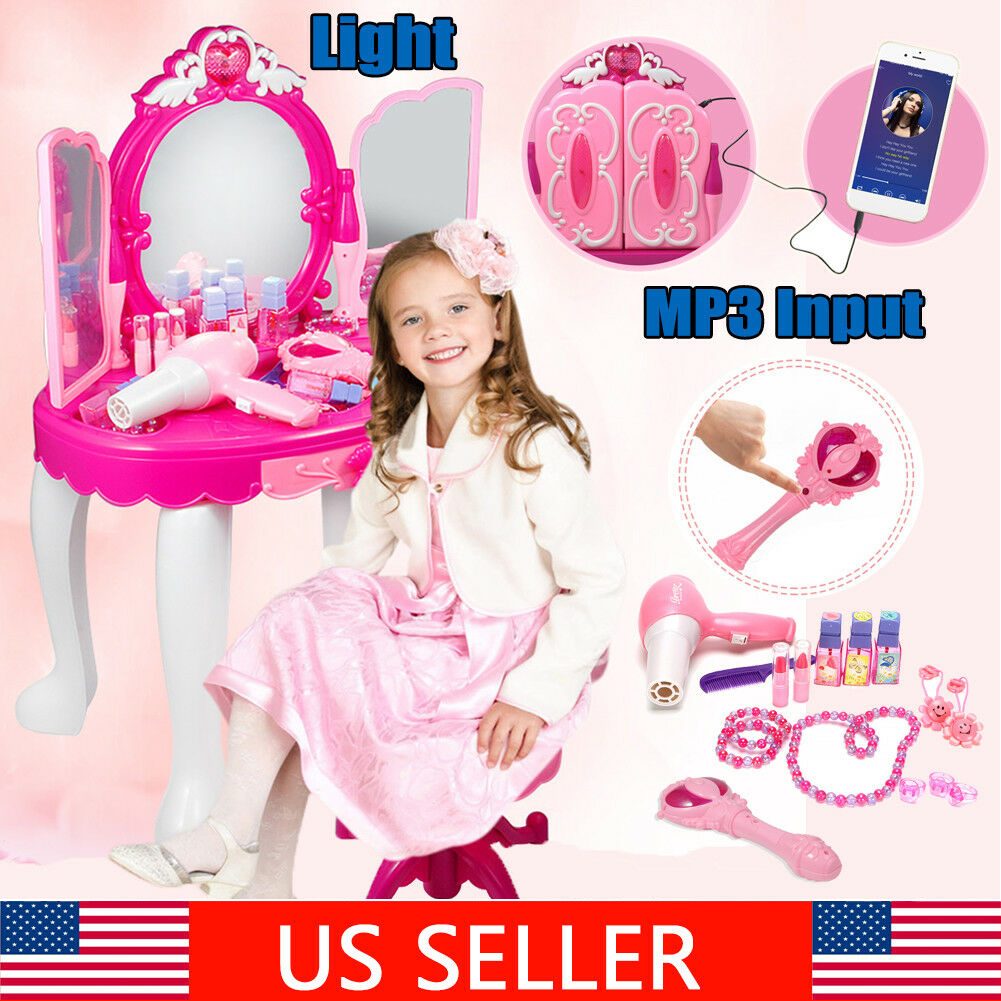 Details About Pink Princess Vanity Makeup Mirror Dressing Table Toys Gift For Girls Kids