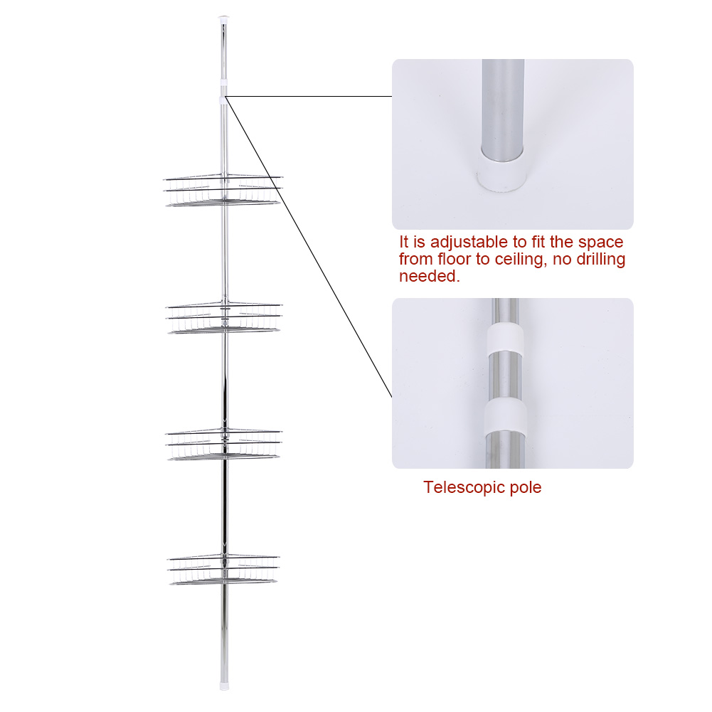 Details About 4 Tier Bathroom Corner Adjustable Telescopic Pole Tension Organizer Rack Shelf