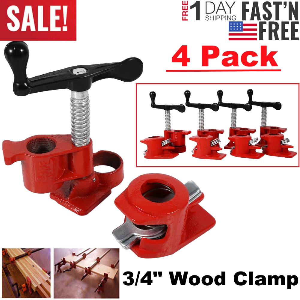 4Pack//Set 3//4/" Wood Gluing Pipe Clamp Set Heavy Duty PRO Woodworking Cast Iron