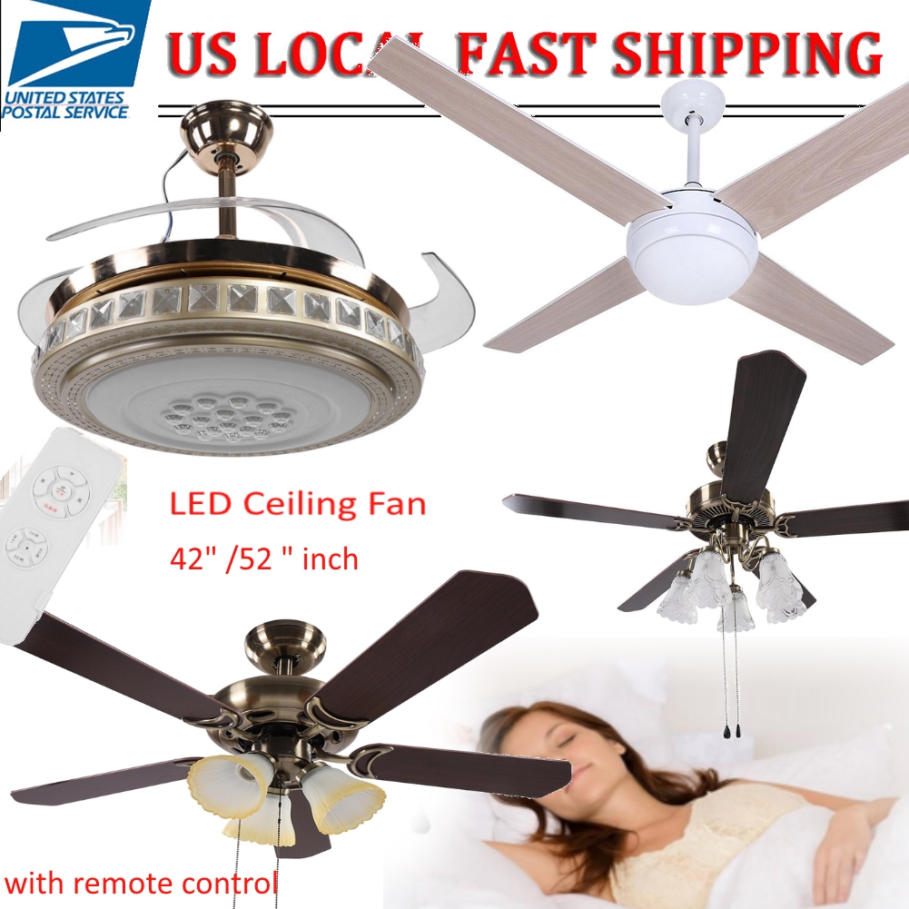 Details About 42 52 Led Ceiling Fan Light Retractable Blades Chandelier Dimmable Remote