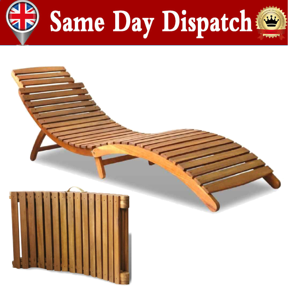 Details About Foldable Reclining Acacia Hard Wood Chair Sun Lounger Recliner Wooden Garden Uk