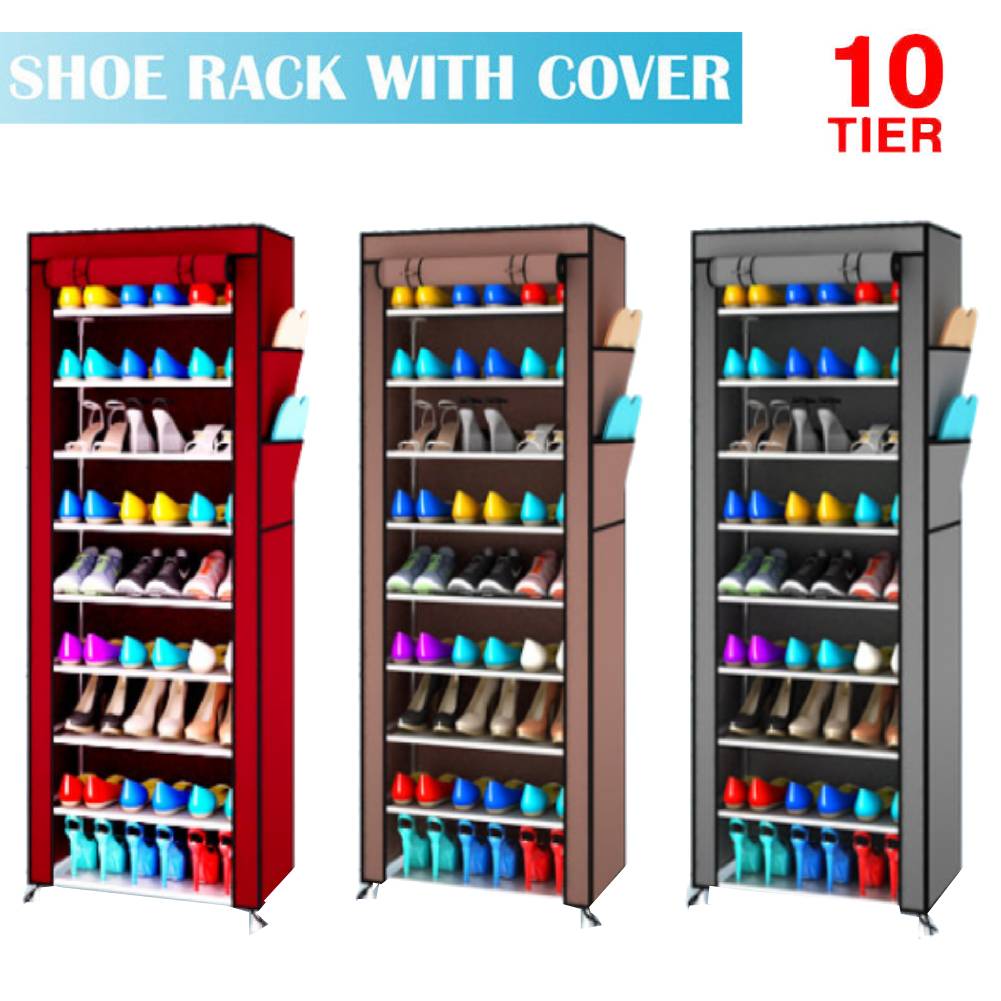 New 10 Tier Shoe Rack Cabinet Storage Organiser Stand Shelf 27 Pairs Dustproof Ebay