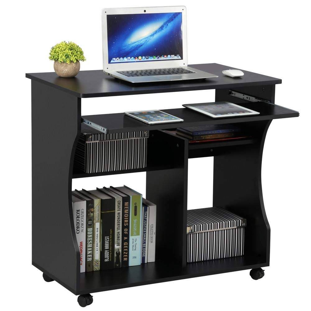 Details About Wood Small Computer Desk Table 4 Wheels Sliding Keyboard Tray Shelf Home Office