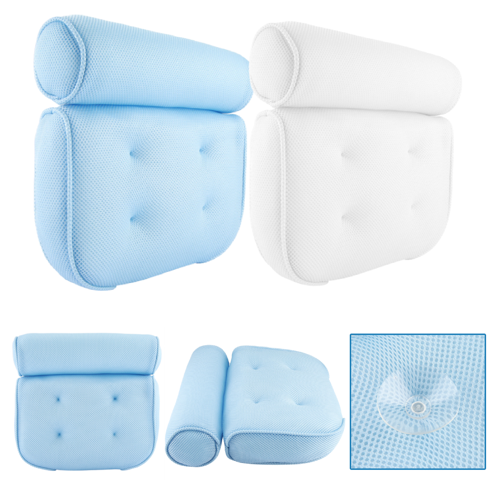 3D Soft Bath Tub Pillow for Comfort Neck /& Back Open Air Fiber Spa Foam Fill