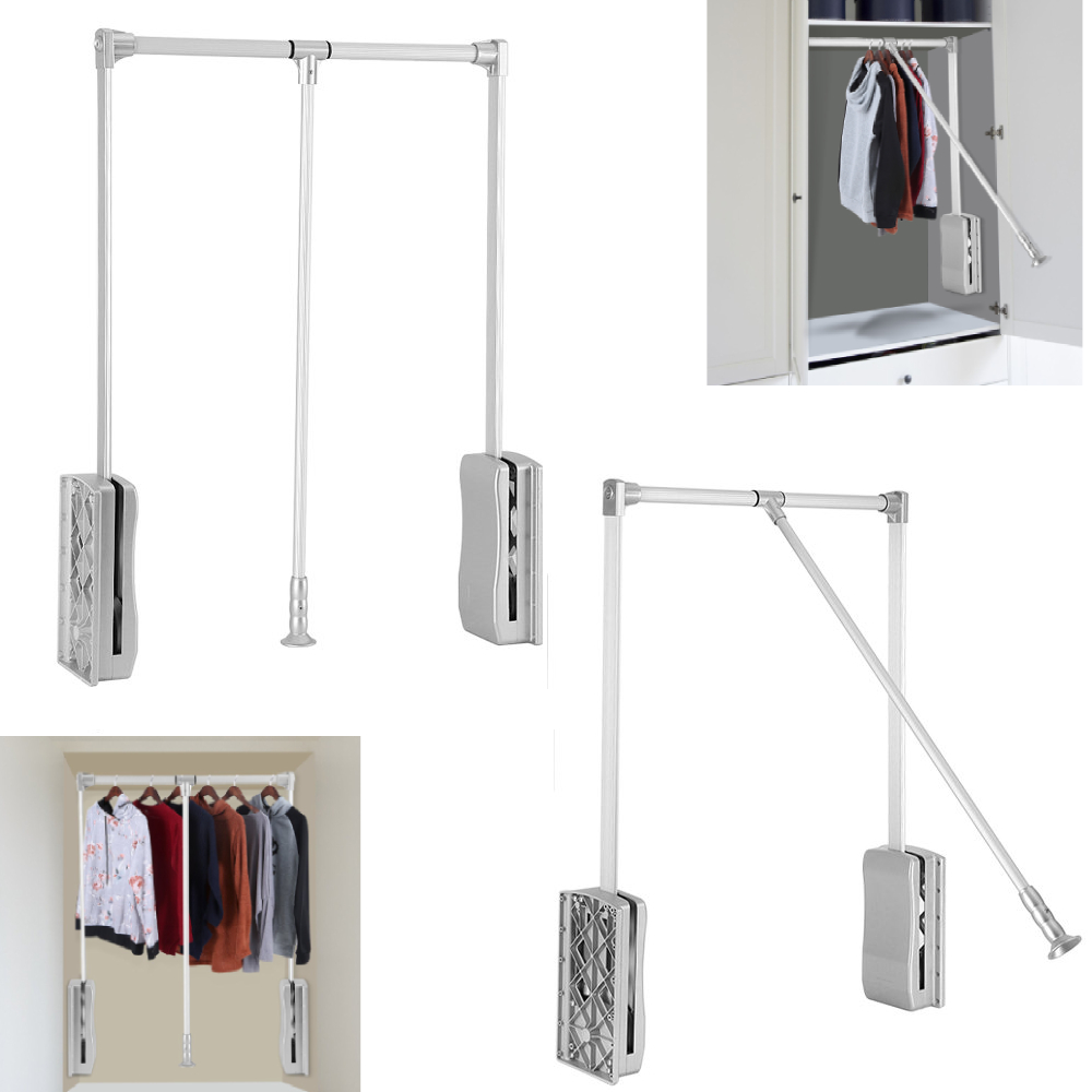 Silver Lift Pull Down Wardrobe Rail Clothes Hanger Adjustable With