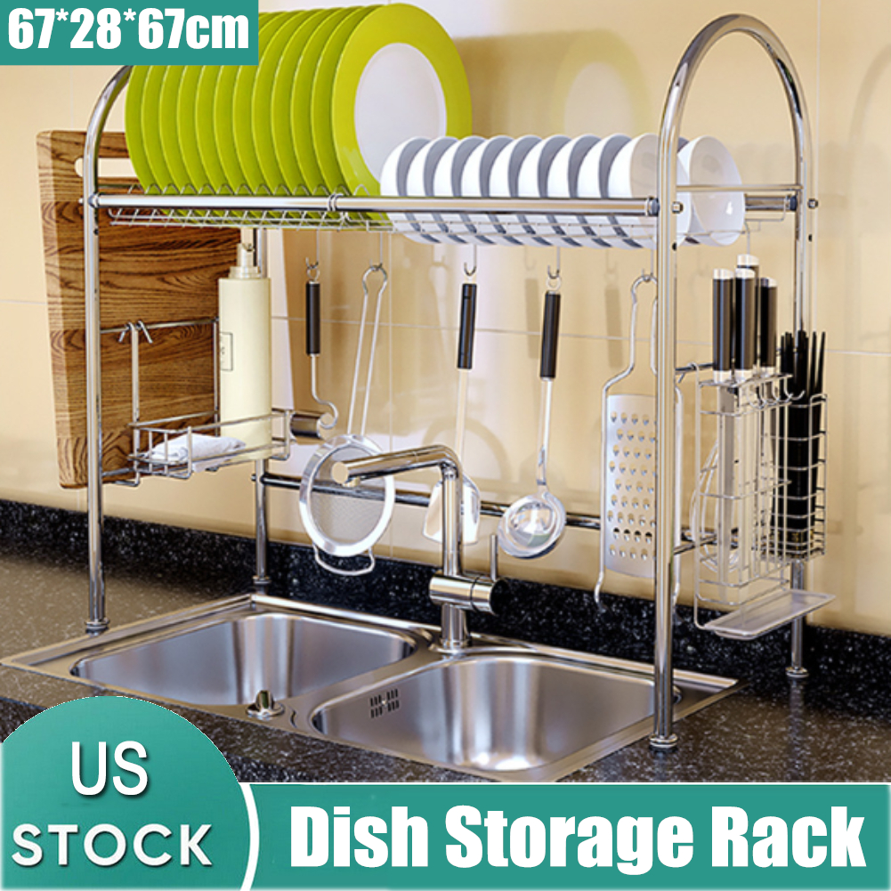 Details About Stainless Steel Over Sink Dish Drainer Plates Drying Storage Rack Cutlery Holder
