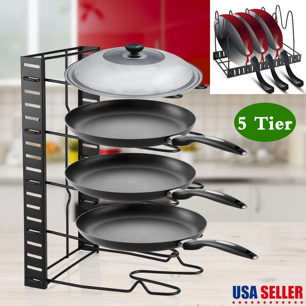 Details About 5 Tier Cabinet Door Pot Lid Rack Organizer Storage Holder Kitchen