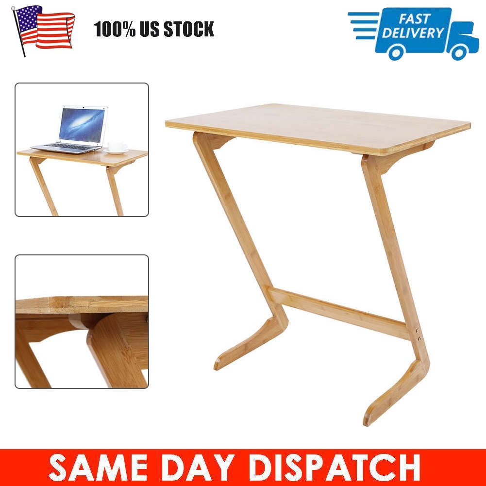 Z Shaped Bamboo Sofa Couch Side Table Wood Color For Home Office