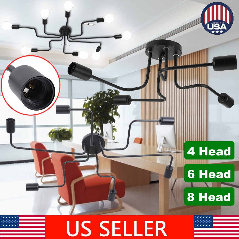 Modern Semi Flush Mount Ceiling Light 4 6 8 Head Wrought Iron