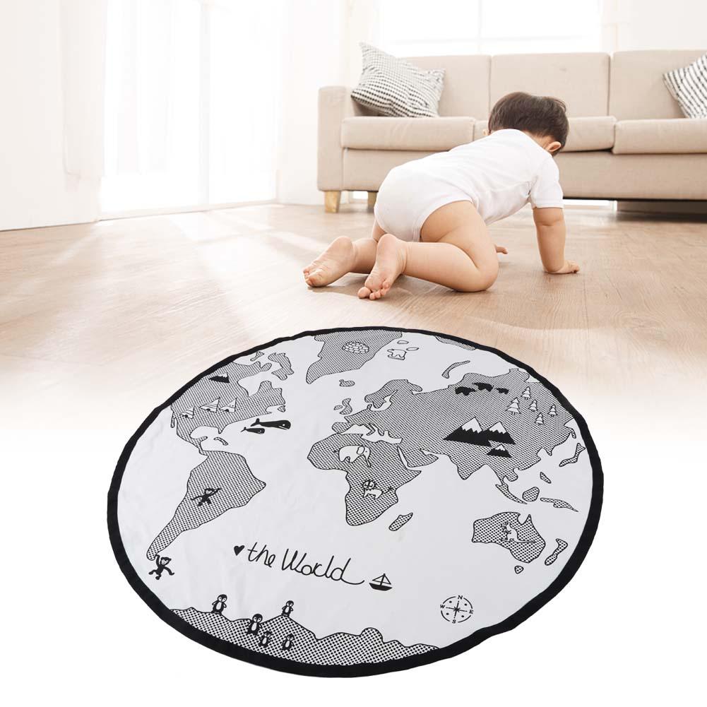 Baby Kid Soft Round World Map Play Rug Game Mat Bedroom Carpet Crawling Blanke
