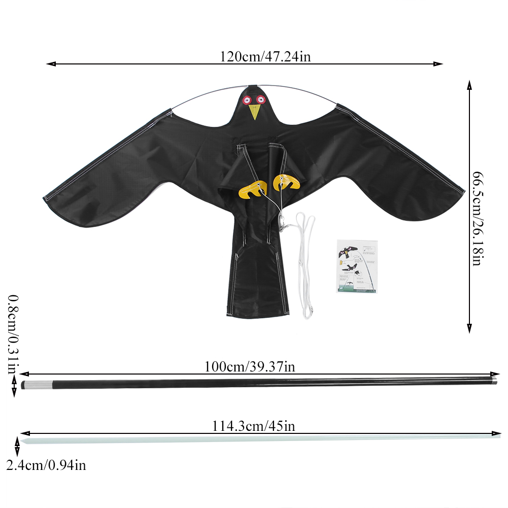 4M Extendable Scarer Flying Hawk Kite with Telescopic Pole Scare Off