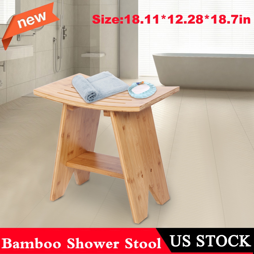 2 Tier Bathroom 18 Sturdy Bamboo Shower Stool Bench With Storage